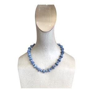 Vintage Sarah Coventry Faux Stone Bead Blue Marble Disc Hand Knot Retro Necklace